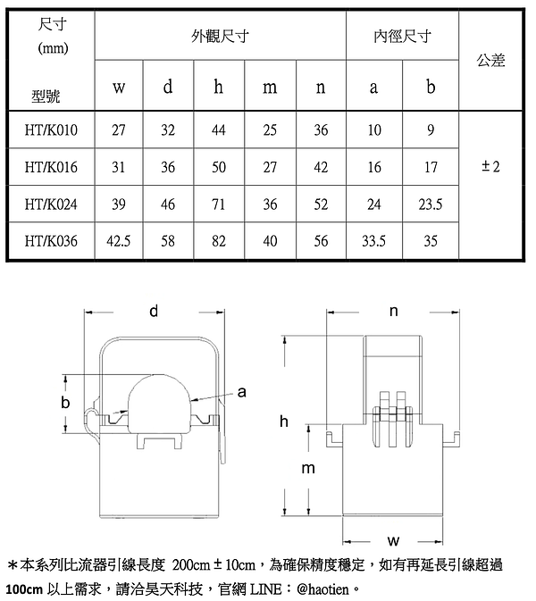 333mV開口式比流器尺寸圖
